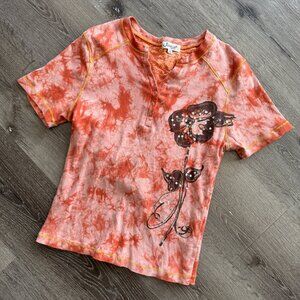 Vtg Y2K Jessica orange tie dye hippie boho sequin embellished baby tee / sz M